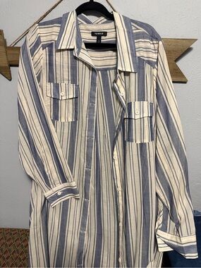 torrid Blue and Cream Vertical Stripe Shirt Dress